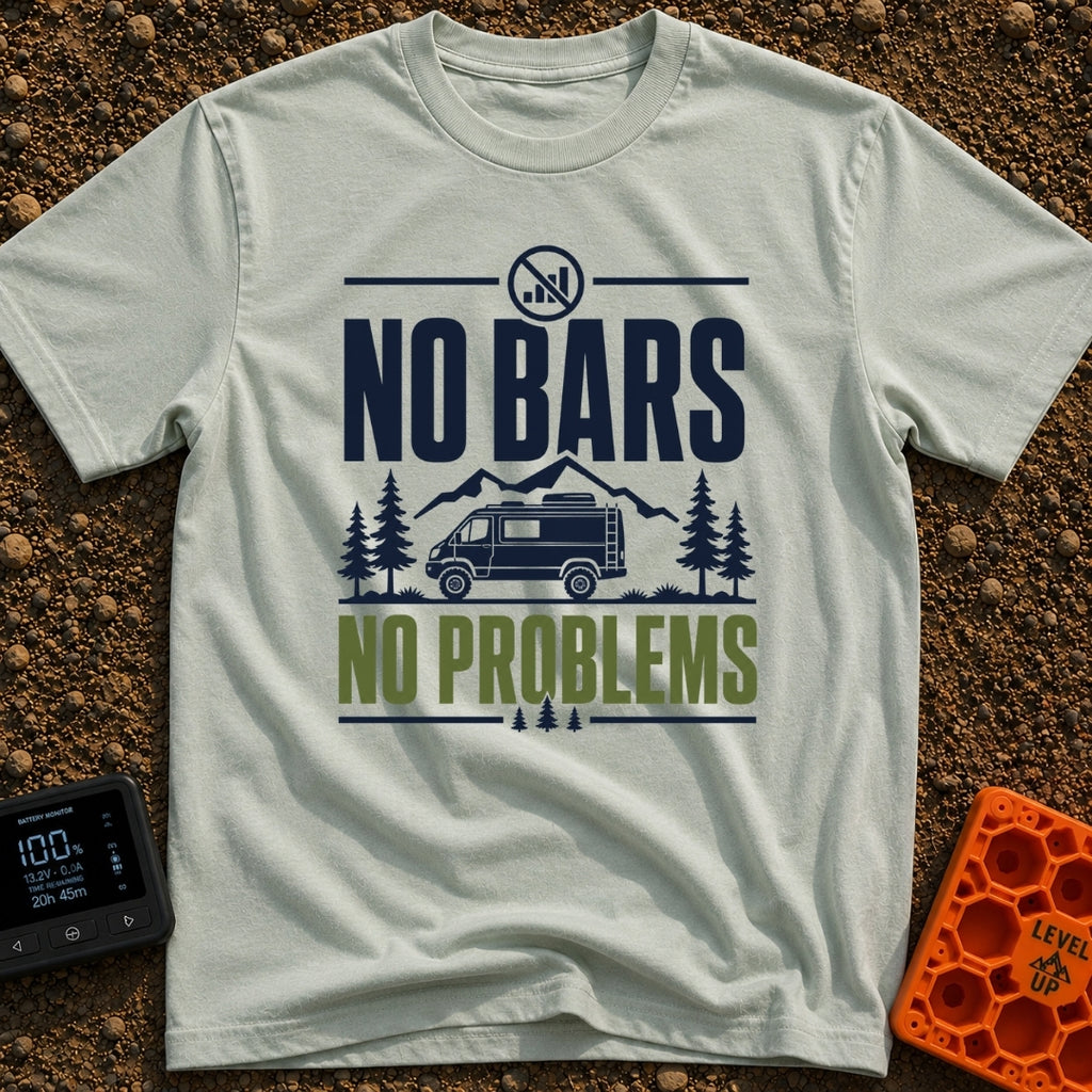 No Bars No Problem - T-Shirt in Bay - A graphic design featuring the text "NO BARS NO PROBLEMS" and a crossed-out cell...