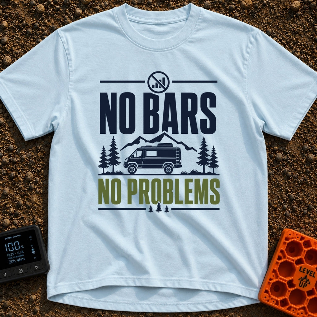 No Bars No Problem - T-Shirt in Chambray - A graphic design featuring the text "NO BARS NO PROBLEMS" and a crossed-out...