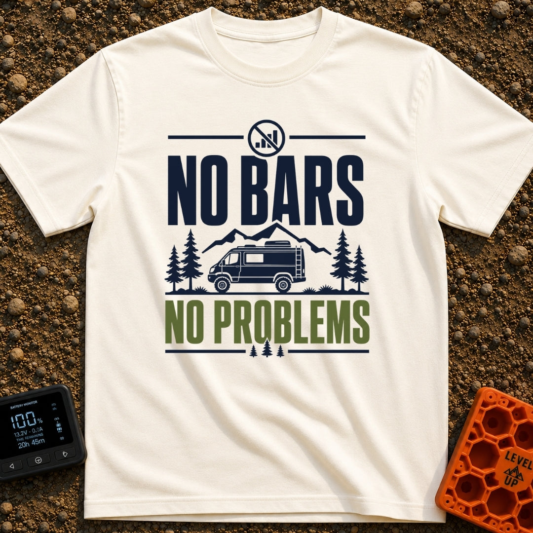 No Bars No Problem - T-Shirt in Ivory - A graphic design featuring the text "NO BARS NO PROBLEMS" and a crossed-out cell...