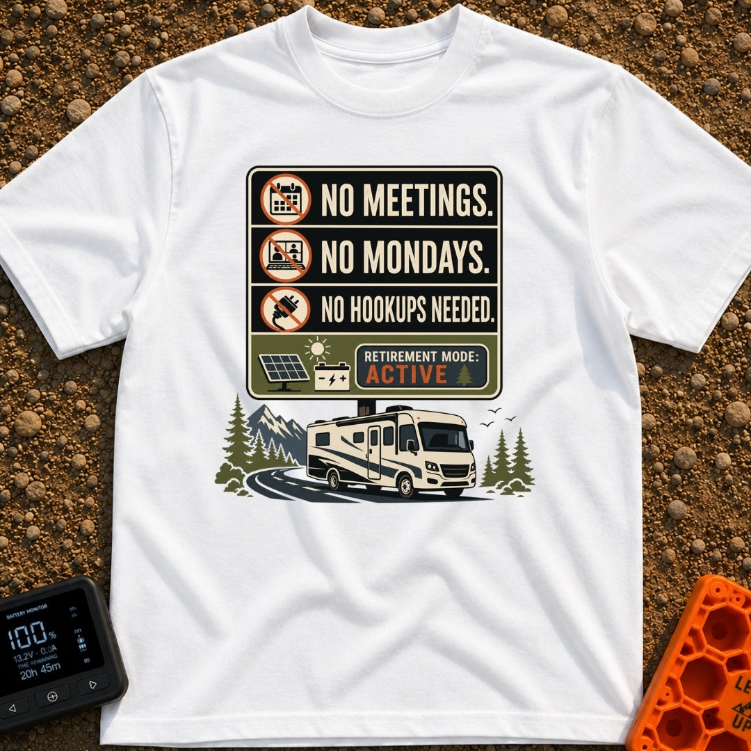 No Mondays No Hookups - T-Shirt in White - A graphic resembling a sign with crossed-out icons for a calendar, a video...
