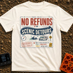 Scenic Detours Only - T-Shirt in Ivory - A vintage-style graphic resembling a travel receipt with bold text reading "No...