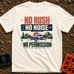 Quiet Mode On - T-Shirt in Ivory - A graphic illustration featuring large text that reads "NO RUSH NO NOISE NO...