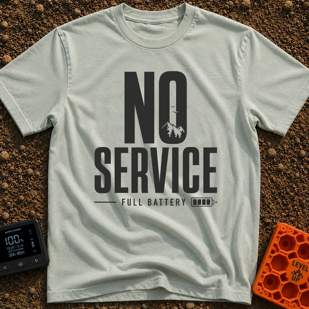 No Bars No Problem - T-Shirt in Bay - The design features the large stacked text "NO SERVICE", where the inside of the...