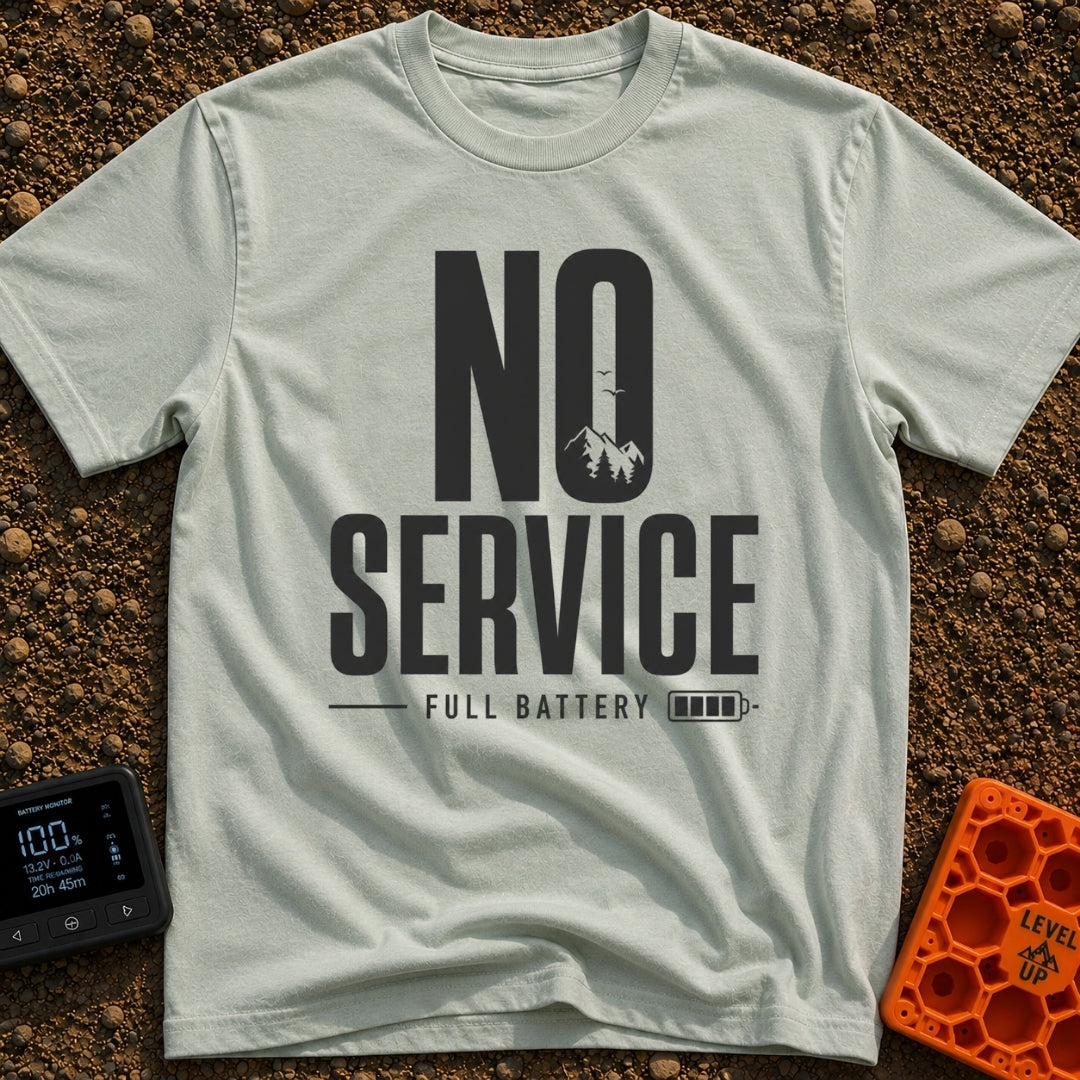 No Bars No Problem - T-Shirt in Bay - The design features the large stacked text "NO SERVICE", where the inside of the...