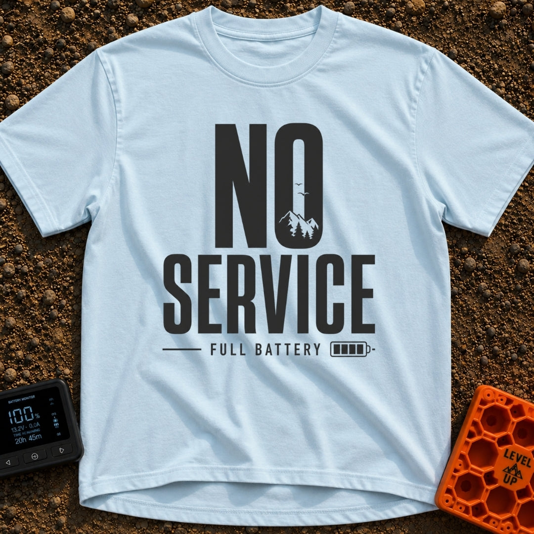 No Bars No Problem - T-Shirt in Chambray - The design features the large stacked text "NO SERVICE", where the inside of...