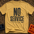 No Bars No Problem - T-Shirt in Mustard - The design features the large stacked text "NO SERVICE", where the inside of...