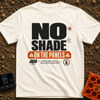 Do Not Throw Shade - T-Shirt in Ivory - A typographic design with the large text "NO SHADE" above an orange banner that...