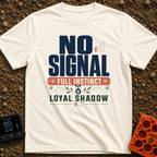 Instinct Meets Loyal Shadow - T-Shirt in Ivory - A typographic design featuring the text "NO SIGNAL" next to a low...