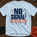 No Signal Full Trust - T-Shirt in Chambray - A typographic design featuring the large text "NO SIGNAL" above a banner...
