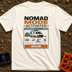 Nomad Mode Activated - T-Shirt in Ivory - A computer-style dashboard graphic titled 'OFF-GRID DASHBOARD' showing an...