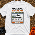 Nomad Mode Activated - T-Shirt in White - A computer-style dashboard graphic titled 'OFF-GRID DASHBOARD' showing an...