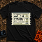 Intentionally Wandering OFF - T-Shirt in Black - A graphic illustration of a vintage transit ticket with notched edges,...