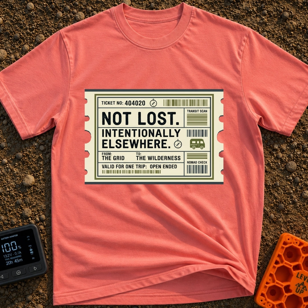 Intentionally Wandering OFF - T-Shirt in Watermelon - A graphic illustration of a vintage transit ticket with notched...