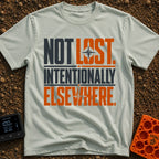 Wander Intentionally Elsewhere - T-Shirt in Bay - A distressed typography design displaying the phrase "NOT LOST....