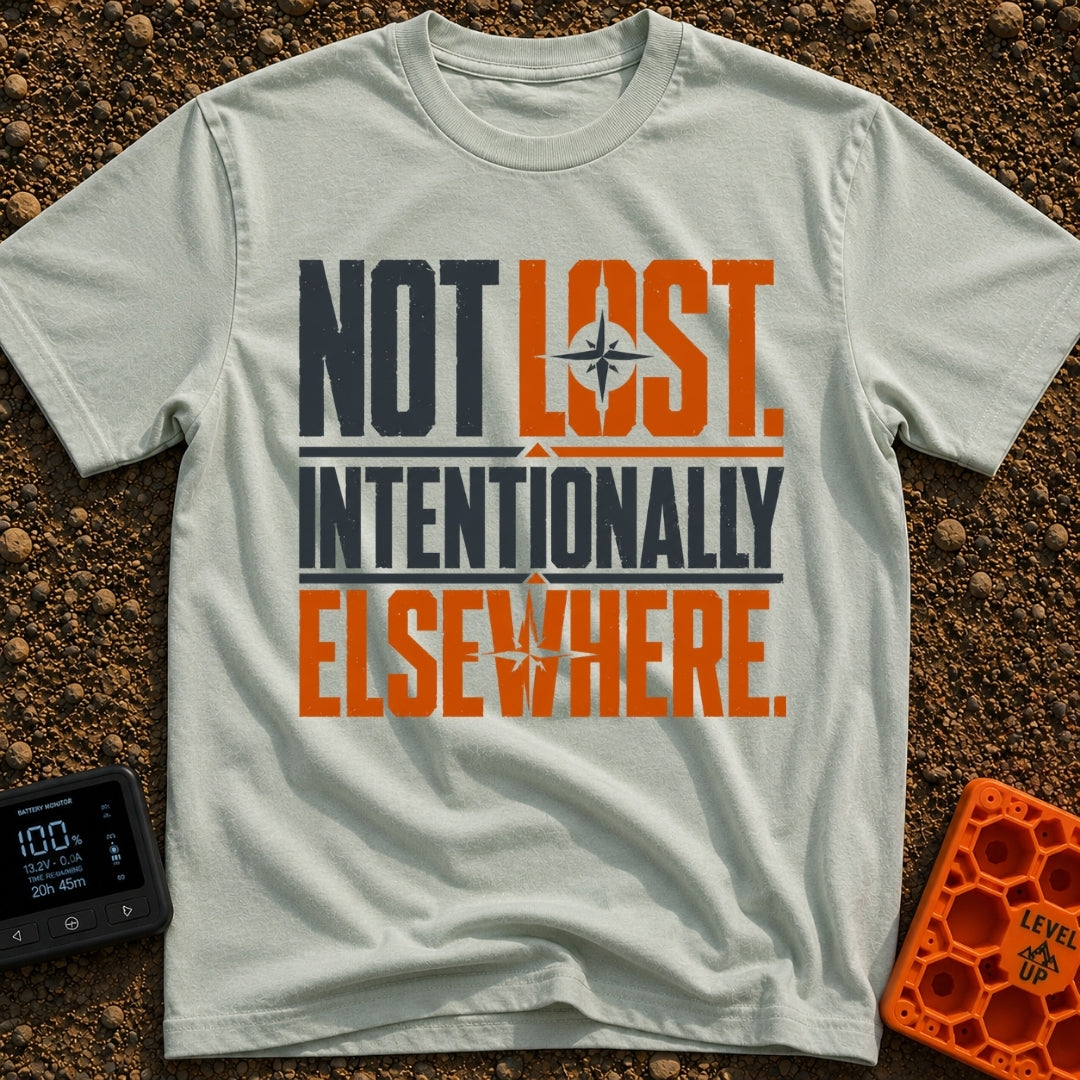 Wander Intentionally Elsewhere - T-Shirt in Bay - A distressed typography design displaying the phrase "NOT LOST....