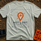 Not Lost Just Elsewhere - T-Shirt in Bay - A technical-style graphic resembling a digital GPS or tracking screen,...