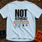 Out of Office Nomad - T-Shirt in Chambray - A bold typographic design reading "NOT RESPONSIBLE FOR MISSED MEETINGS"...
