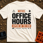 Hours Subject To View - T-Shirt in Ivory - A graphic designed like a public notice sign featuring the text 'NOTICE:...