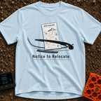 Notice To Roam - T-Shirt in Chambray - A black and white illustration of a vehicle's windshield wiper holding down a...