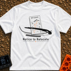 Notice To Roam - T-Shirt in White - A black and white illustration of a vehicle's windshield wiper holding down a paper...