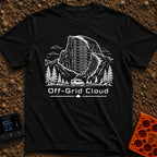 Server With A View - T-Shirt in Black - A black and white illustration of a camper van driving past pine trees and a...