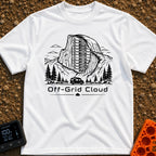 Server With A View - T-Shirt in White - A black and white illustration of a camper van driving past pine trees and a...