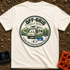No Service Desk - T-Shirt in Ivory - A circular emblem featuring a smiling cartoon RV wearing a customer service headset,...