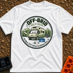No Service Desk - T-Shirt in White - A circular emblem featuring a smiling cartoon RV wearing a customer service headset,...