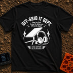 Off Grid IT Support - T-Shirt in Black - A black and white illustration of a rectangular satellite internet dish on a...