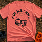 Off Grid IT Support - T-Shirt in Watermelon - A black and white illustration of a rectangular satellite internet dish on...