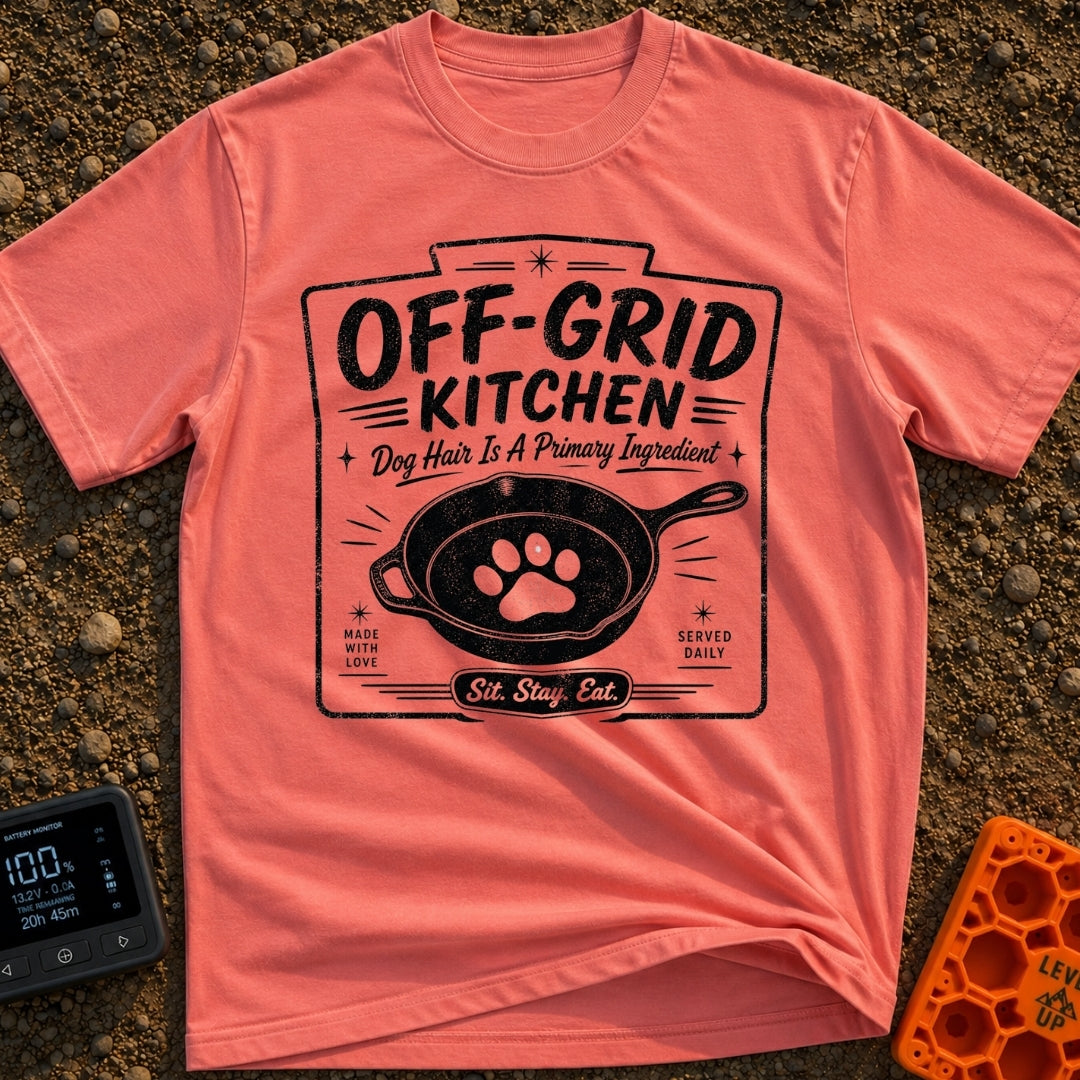 No Reservations Required - T-Shirt in Watermelon - A black and white graphic featuring a cast iron skillet with a large...