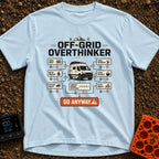 Overthink And Out - T-Shirt in Chambray - A flowchart graphic titled "OFF-GRID OVERTHINKER" centered around an...
