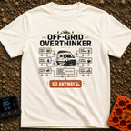 Overthink And Out - T-Shirt in Ivory - A flowchart graphic titled "OFF-GRID OVERTHINKER" centered around an illustration...