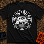 Free Range Water Dept - T-Shirt in Black - A black-and-white circular badge design featuring a classic camper van with a...