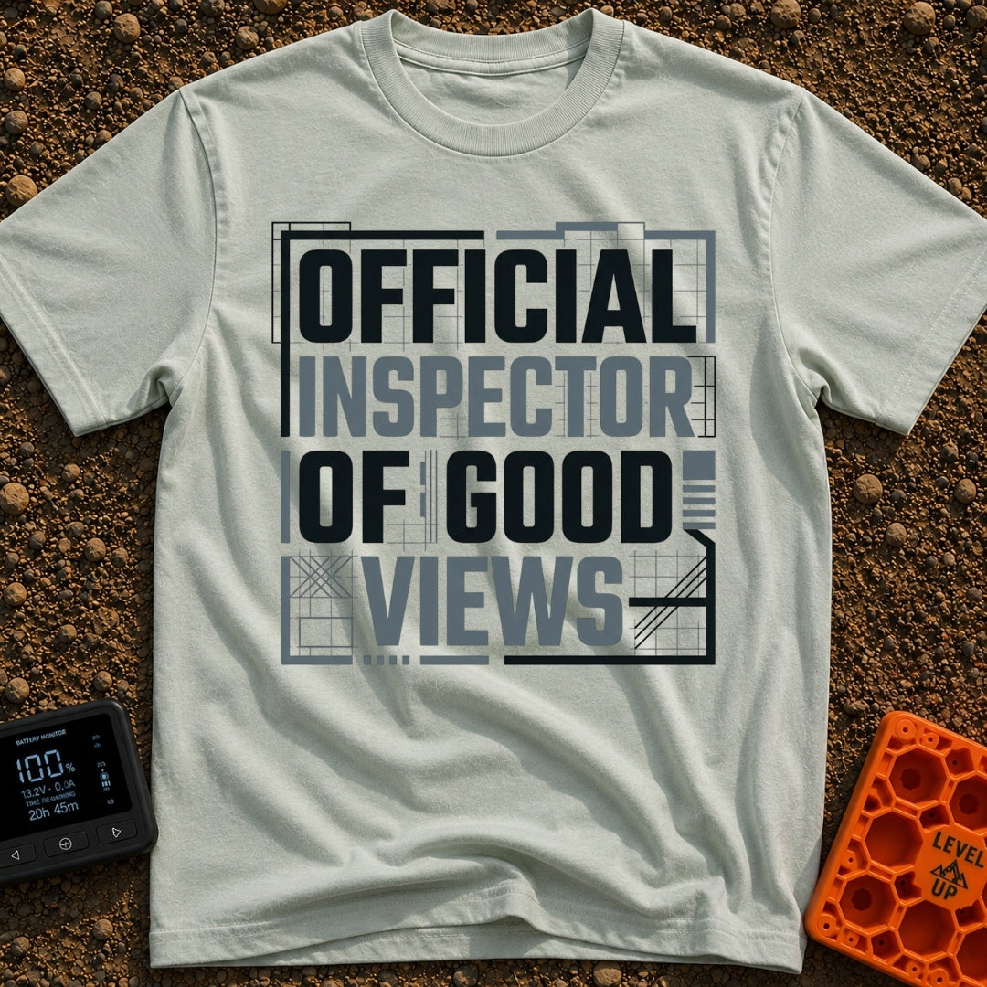 View Inspector Badge - T-Shirt in Bay - The design features the text "OFFICIAL INSPECTOR OF GOOD VIEWS" in large, bold,...