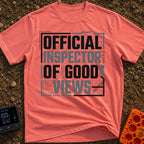 View Inspector Badge - T-Shirt in Watermelon - The design features the text "OFFICIAL INSPECTOR OF GOOD VIEWS" in large,...