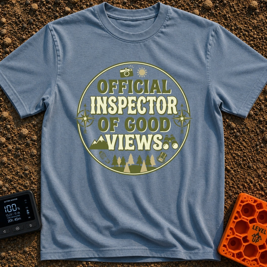 View Quality Inspector - T-Shirt in Blue Jean - A circular badge design featuring the text "OFFICIAL INSPECTOR OF GOOD...