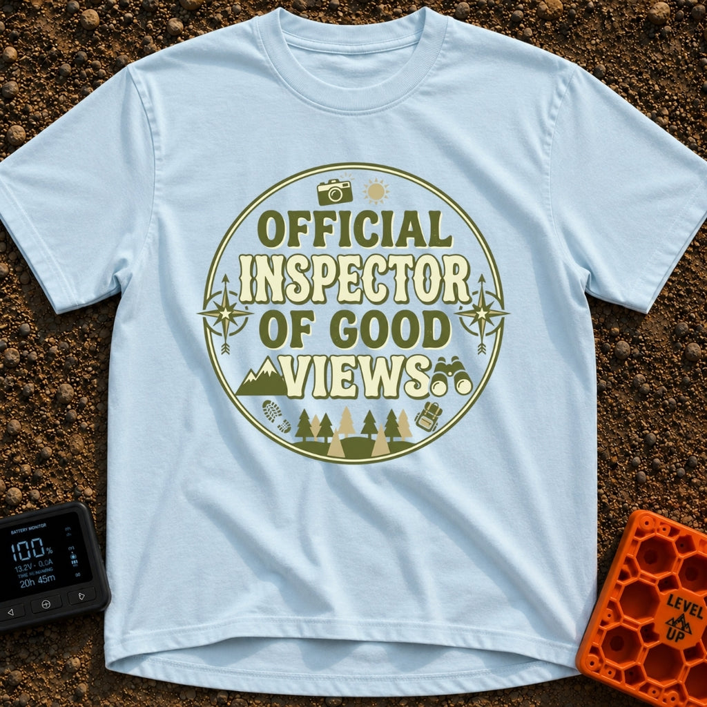View Quality Inspector - T-Shirt in Chambray - A circular badge design featuring the text "OFFICIAL INSPECTOR OF GOOD...