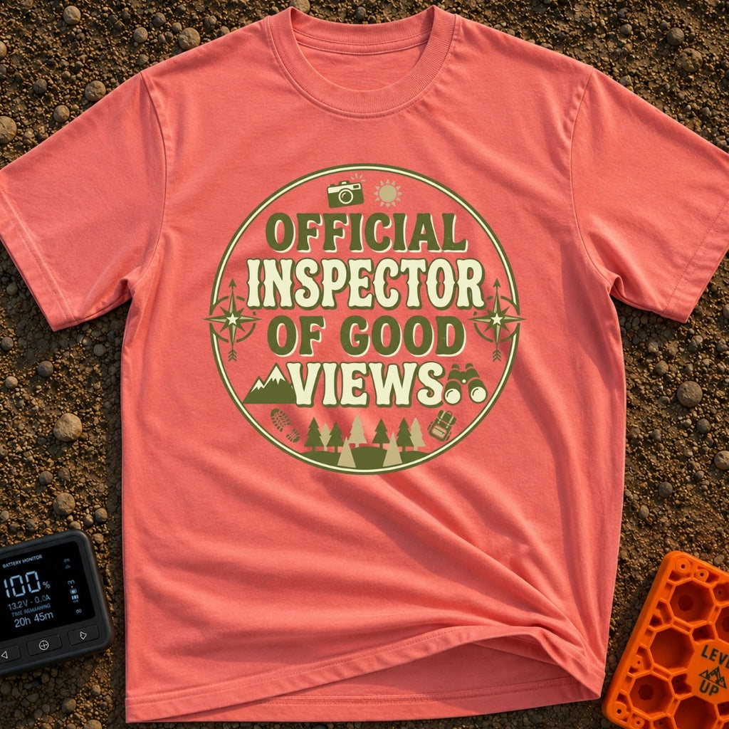 View Quality Inspector - T-Shirt in Watermelon - A circular badge design featuring the text "OFFICIAL INSPECTOR OF GOOD...