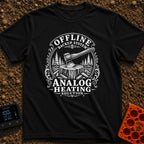 Offline Backup Plan - T-Shirt in Black - A black and white, vintage-style illustration of an axe embedded in a wooden...