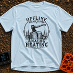 Offline Backup Plan - T-Shirt in Chambray - A black and white, vintage-style illustration of an axe embedded in a wooden...