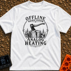 Offline Backup Plan - T-Shirt in White - A black and white, vintage-style illustration of an axe embedded in a wooden...