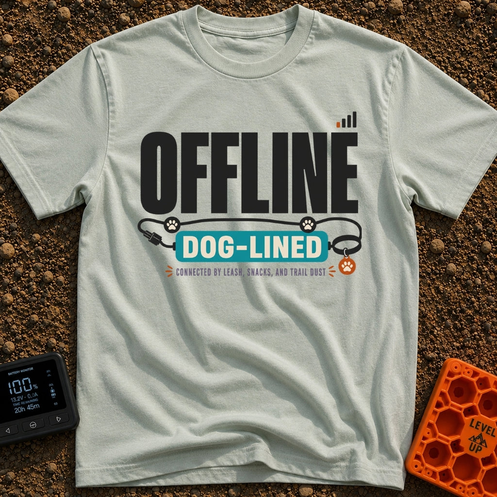 Offline Dog Lined - T-Shirt in Bay - Graphic text reading "OFFLINE" next to a low cell phone signal icon, positioned...