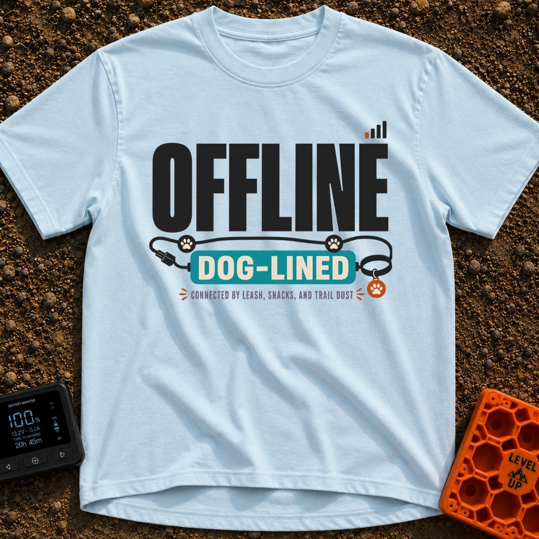 Offline Dog Lined - T-Shirt in Chambray - Graphic text reading "OFFLINE" next to a low cell phone signal icon, positioned...