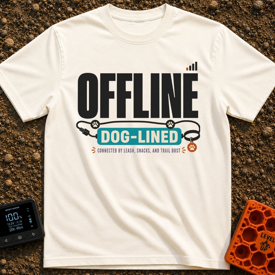 Offline Dog Lined - T-Shirt in Ivory - Graphic text reading "OFFLINE" next to a low cell phone signal icon, positioned...