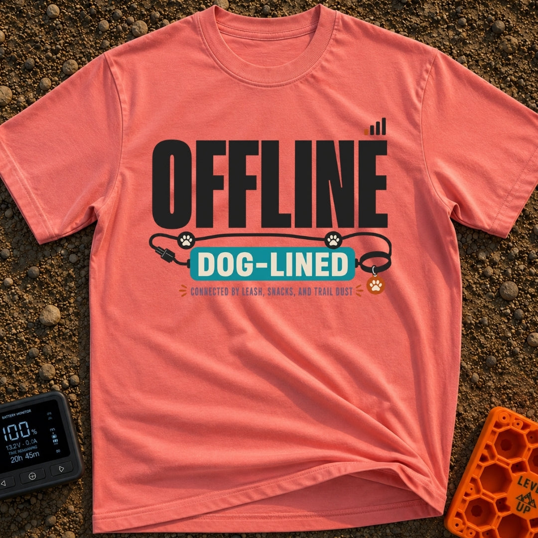 Offline Dog Lined - T-Shirt in Watermelon - Graphic text reading "OFFLINE" next to a low cell phone signal icon,...
