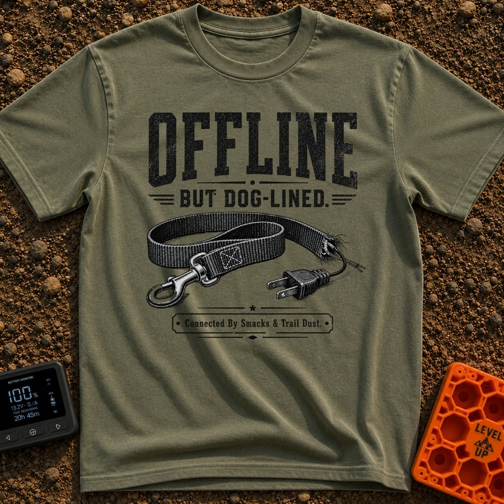 Offline Off The Leash - T-Shirt in Moss - A black and white illustration of a dog leash that has a standard metal snap...