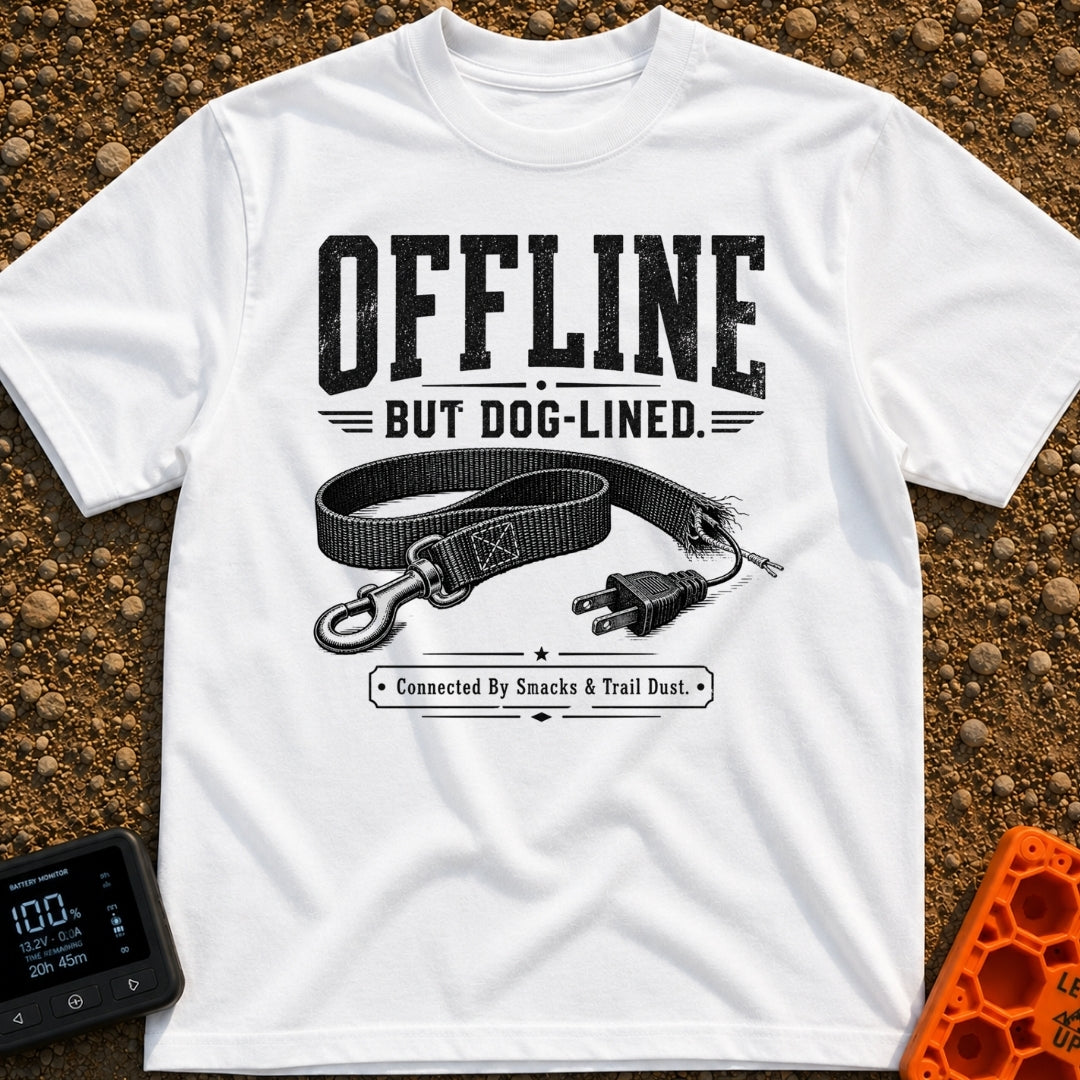 Offline Off The Leash - T-Shirt in White - A black and white illustration of a dog leash that has a standard metal snap...