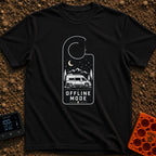 The Great Offline - T-Shirt in Black - A black and white graphic shaped like a hotel door hanger with an antenna emitting...