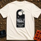 The Great Offline - T-Shirt in Ivory - A black and white graphic shaped like a hotel door hanger with an antenna emitting...